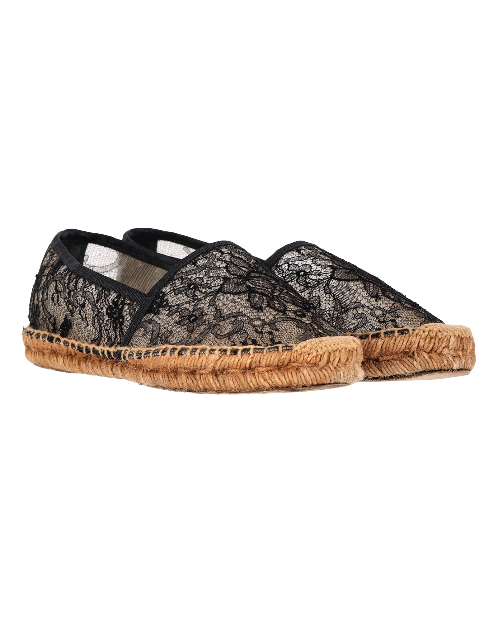 Women's Dolce & Gabanna Lace Espadrille Flats in Black Canvas