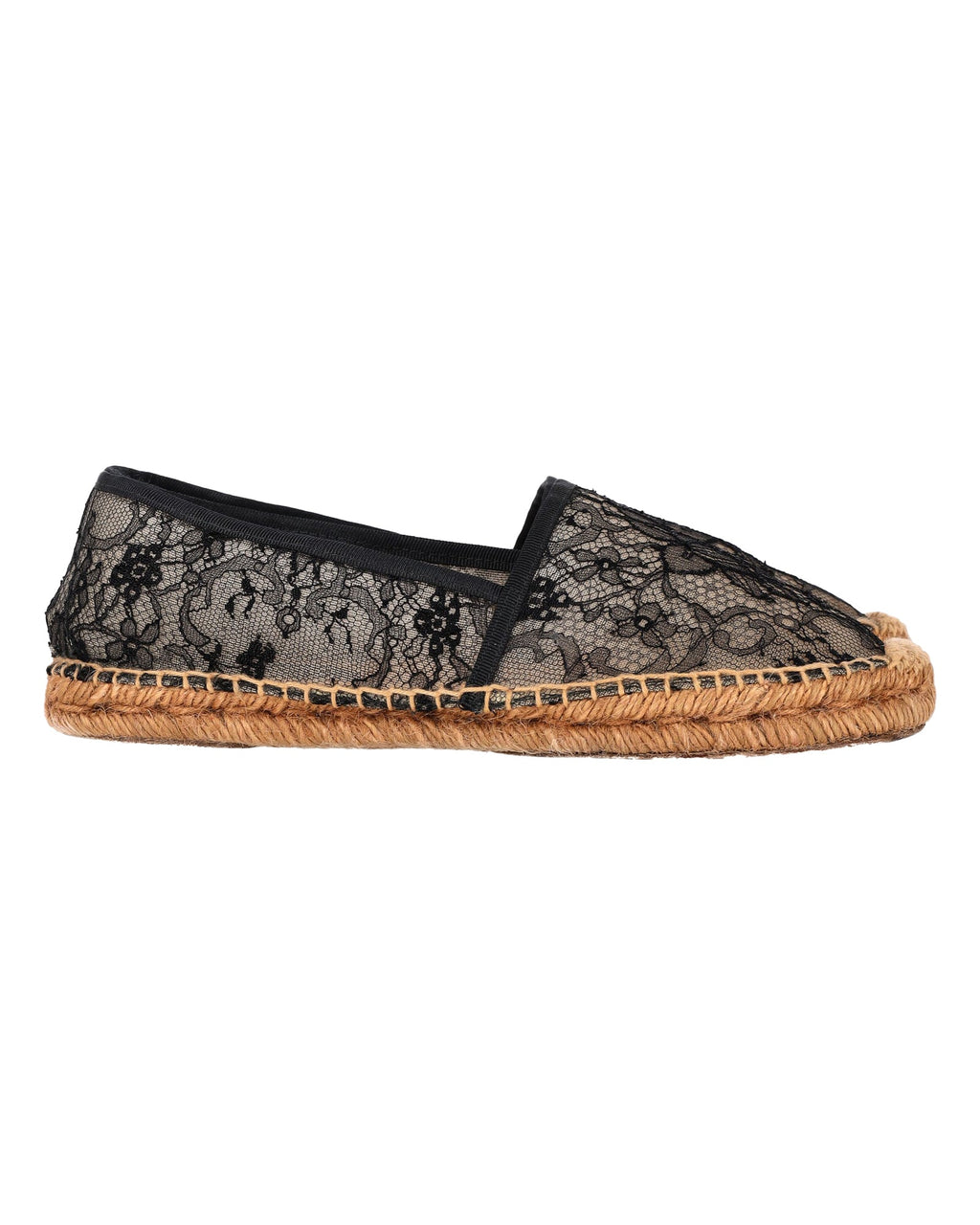 Women's Dolce & Gabanna Lace Espadrille Flats in Black Canvas