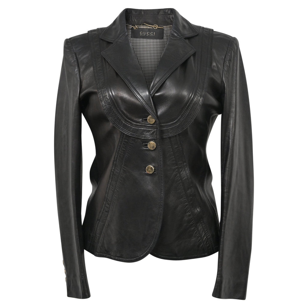 Gucci Button Front Jacket in Black Leather