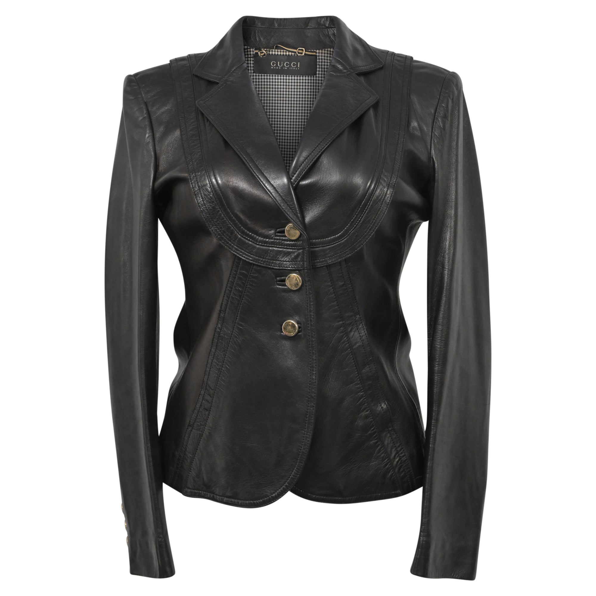 Gucci Button Front Jacket in Black Leather