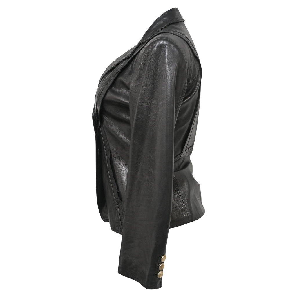 Gucci Button Front Jacket in Black Leather