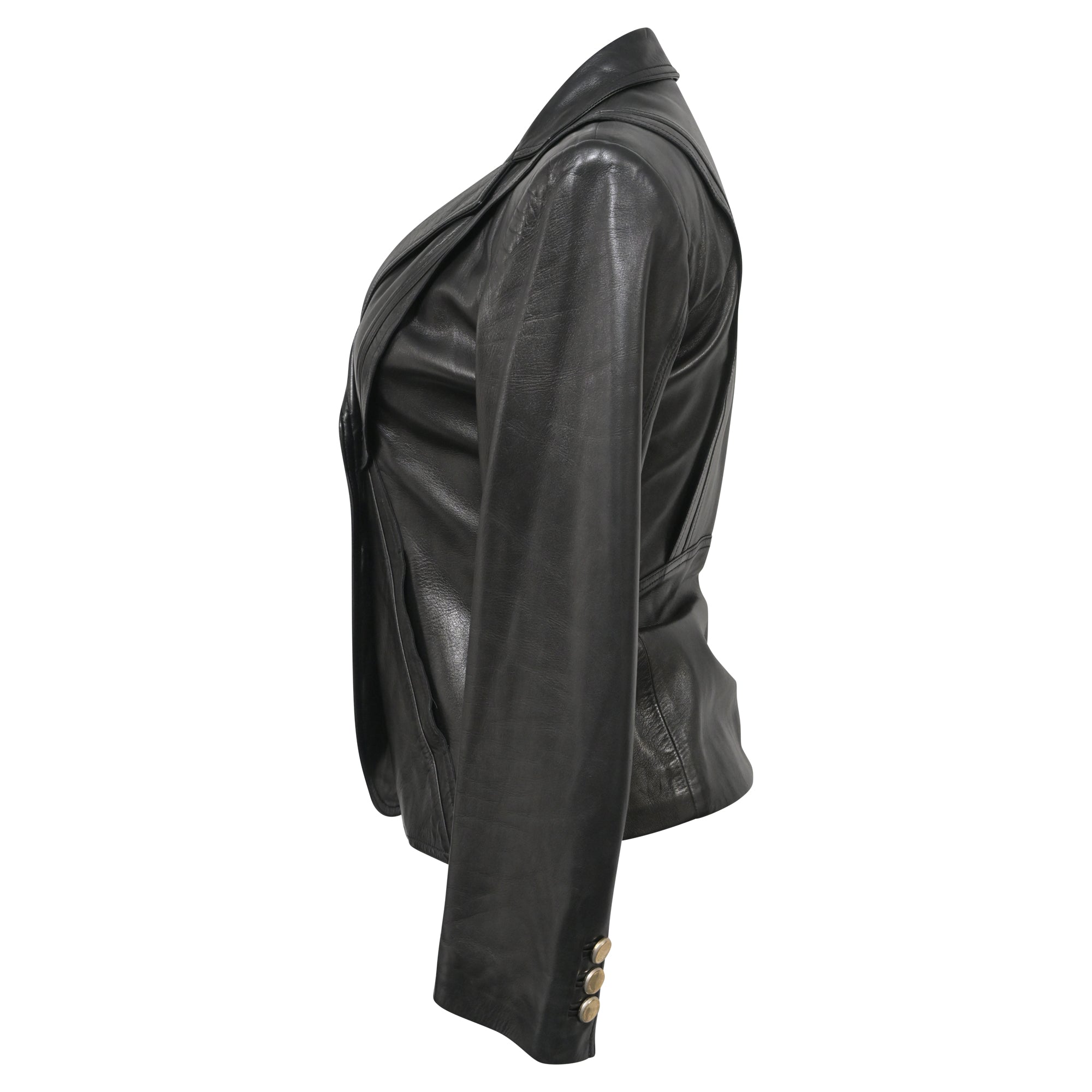 Gucci Button Front Jacket in Black Leather