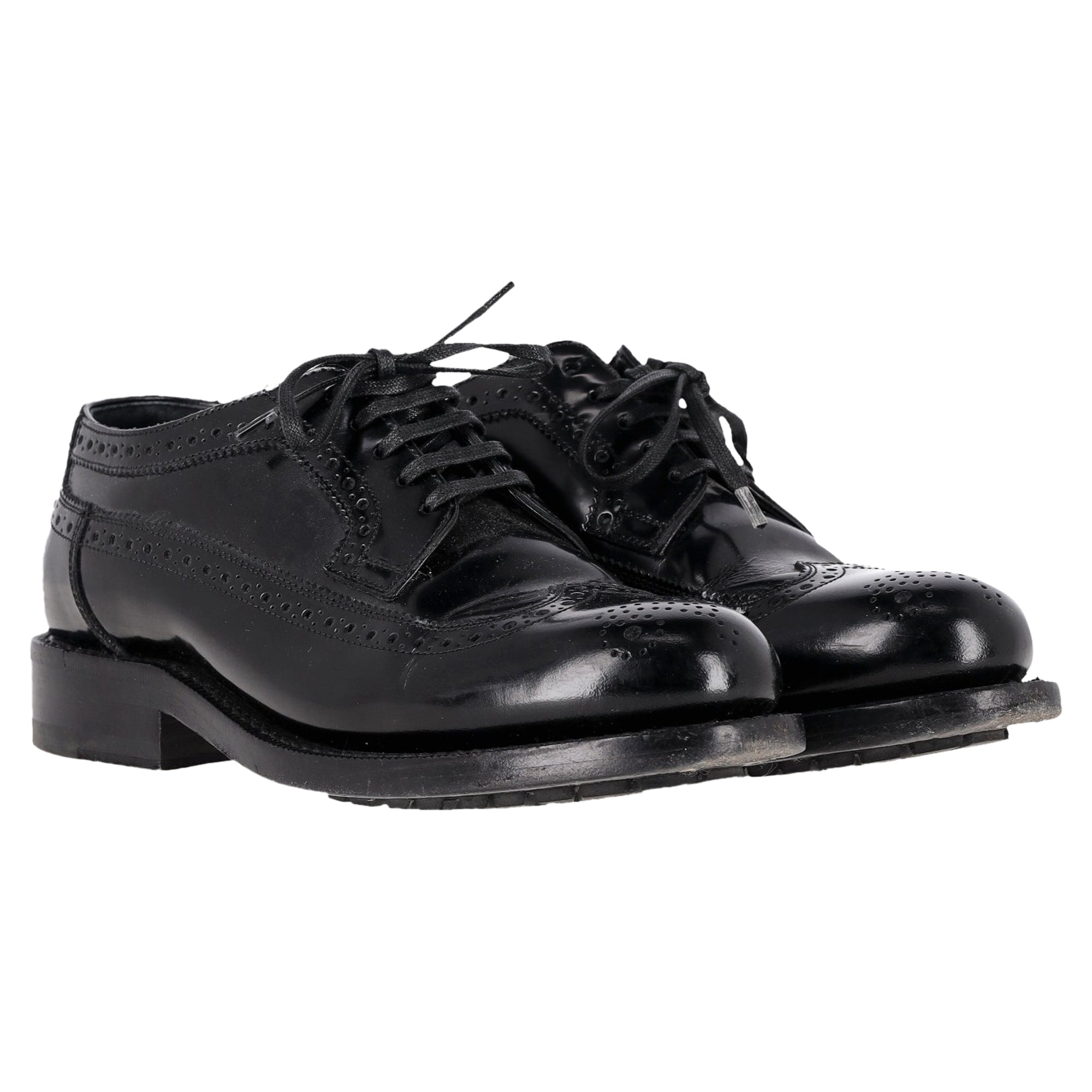 Celine Brogue Lace-Up Oxfords in Black Calfskin leather