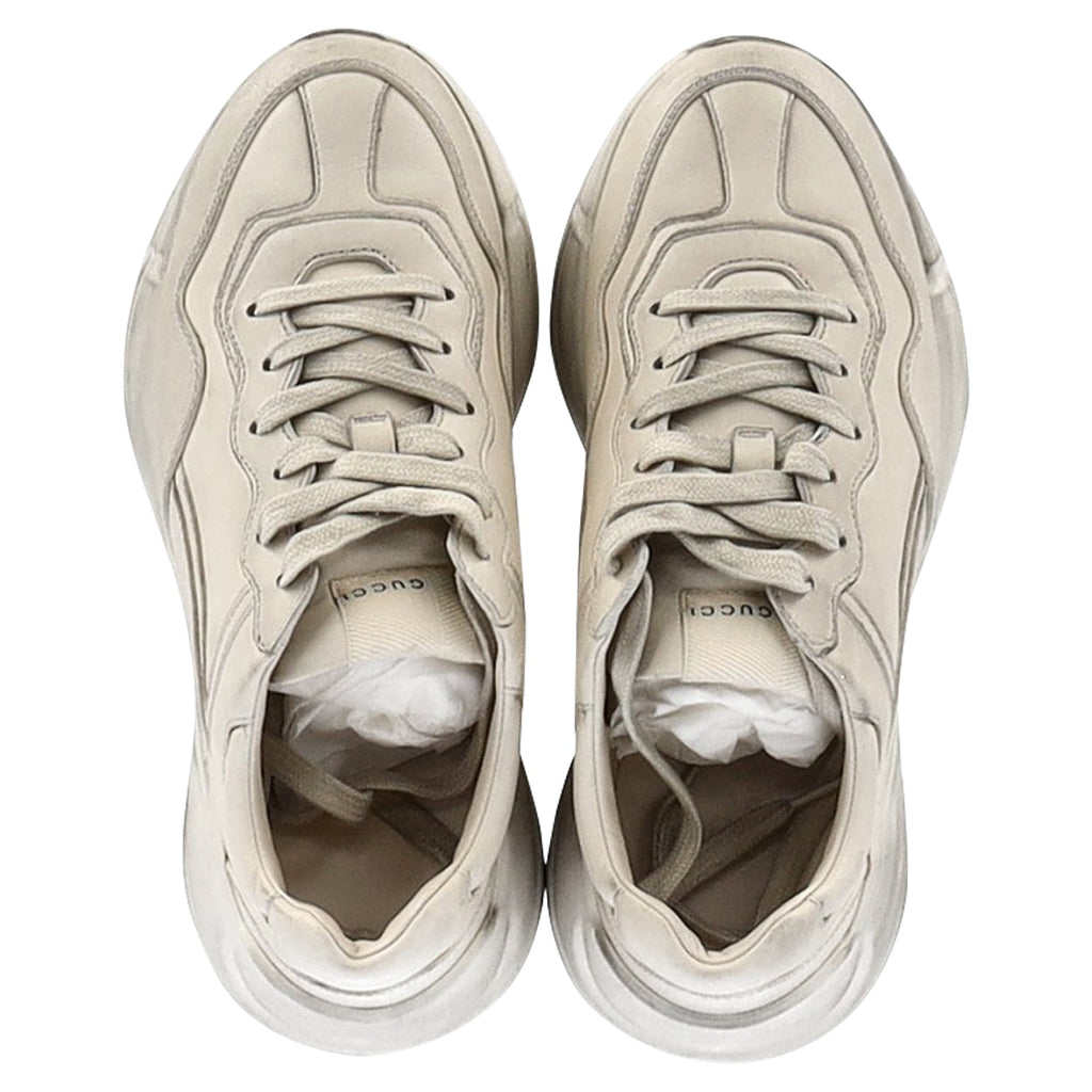 Gucci Distressed Rhyton Sneakers in White Leather