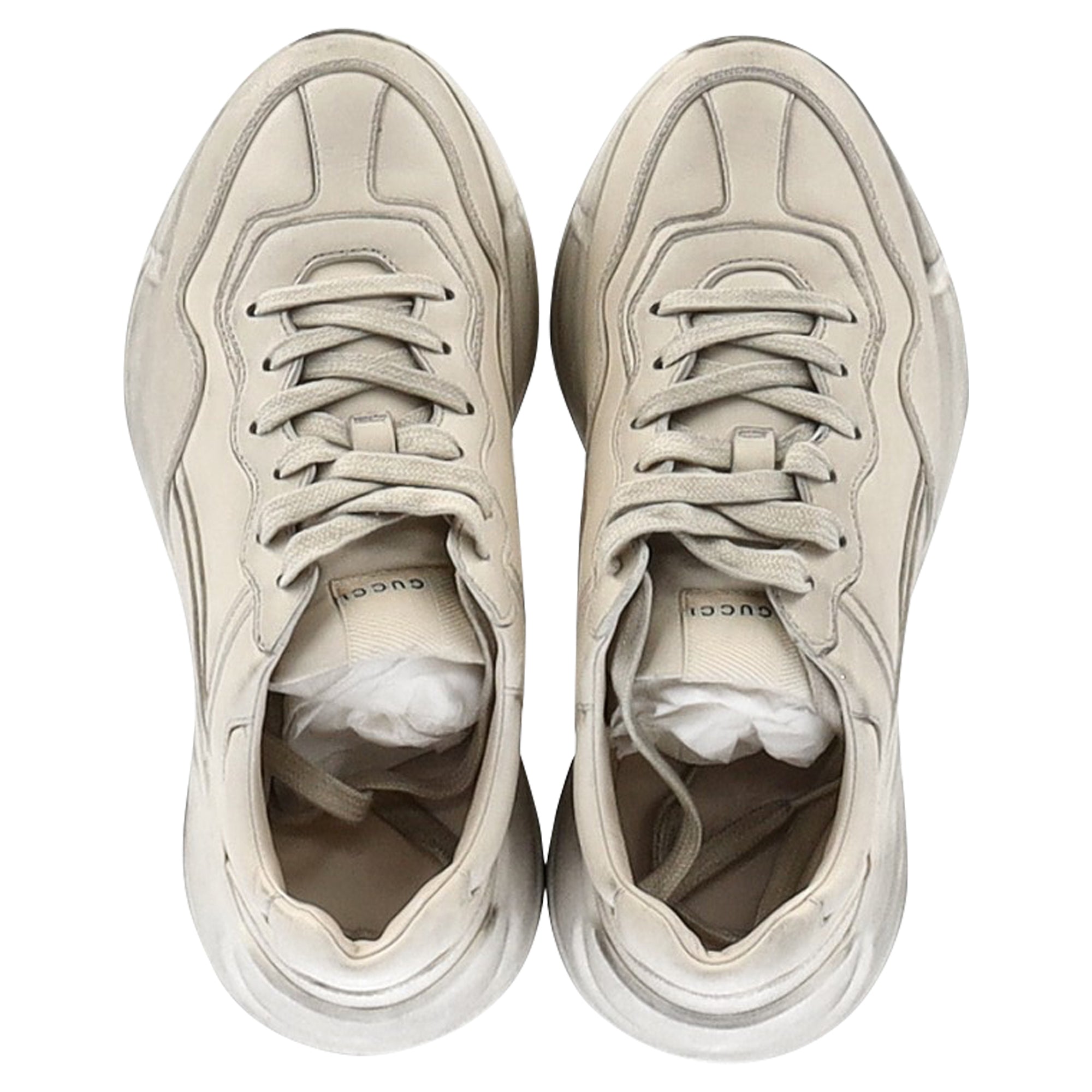 Gucci Distressed Rhyton Sneakers in White Leather