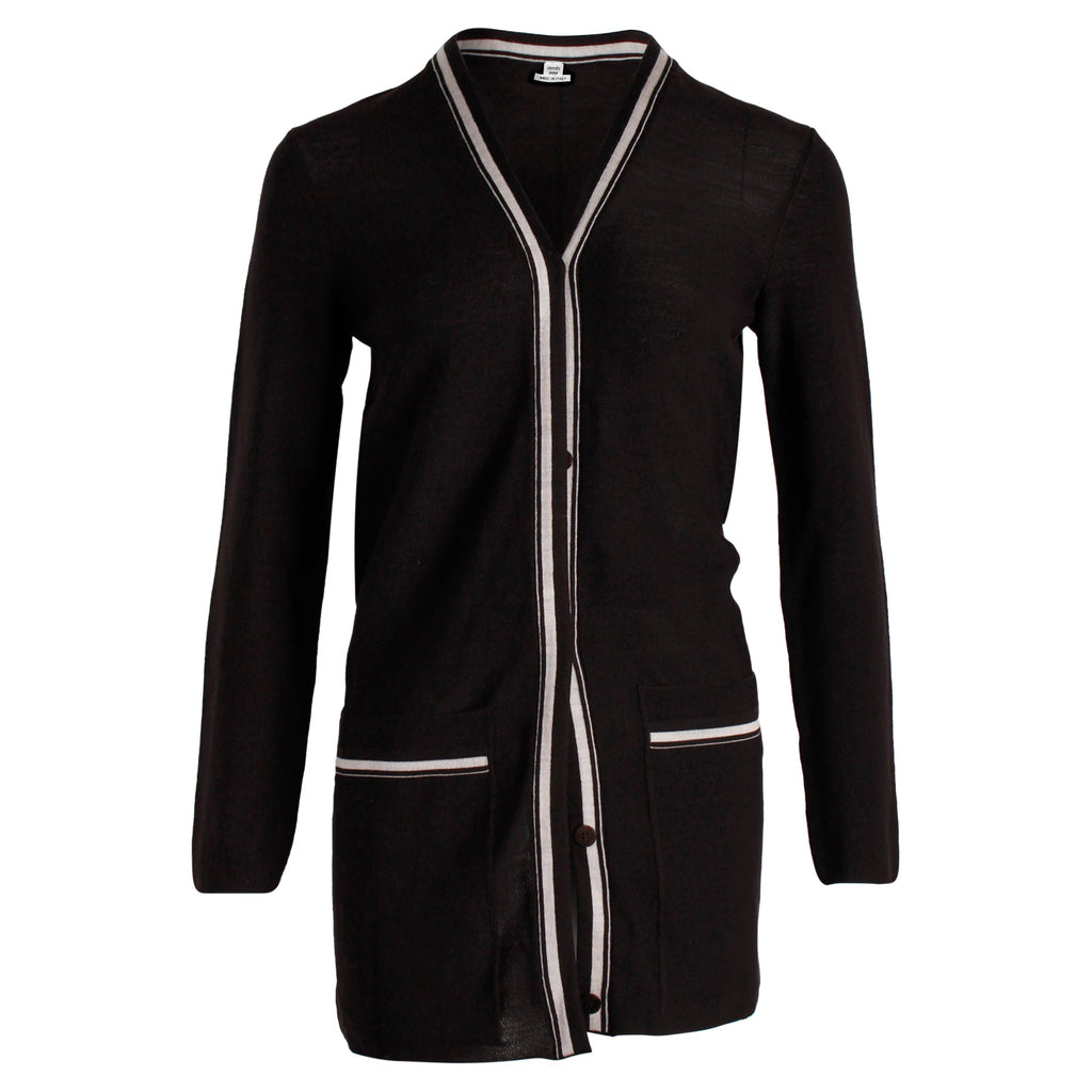 Hermes Contrast Buttoned igan in Dark Brown Virgin Wool