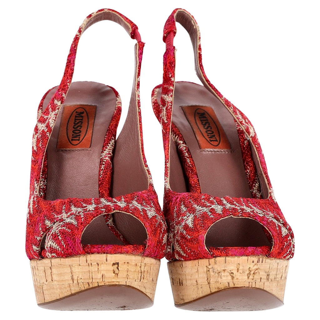 Women's Missoni Slingback Platform Sandals in Red Crocheted Viscose