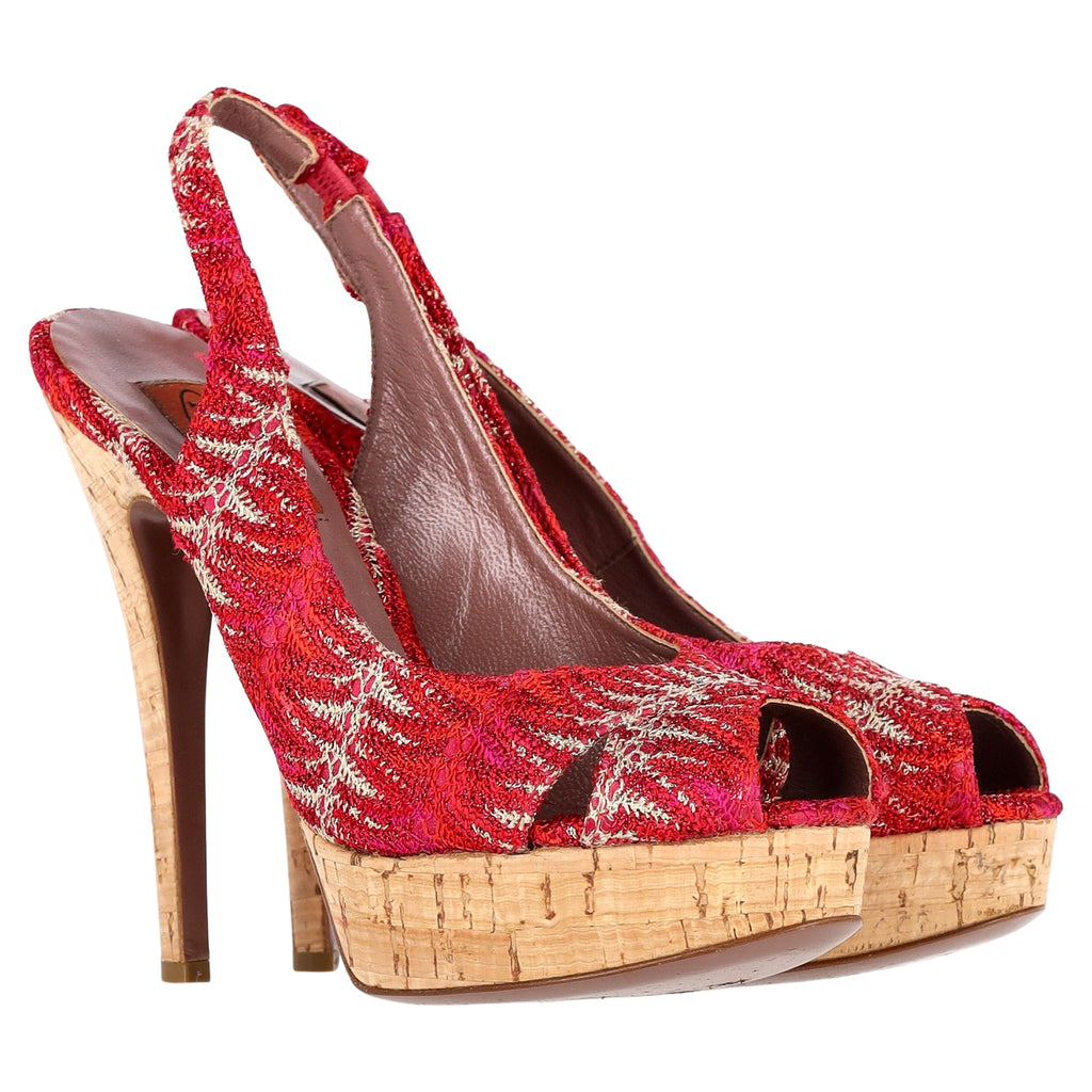 Women's Missoni Slingback Platform Sandals in Red Crocheted Viscose