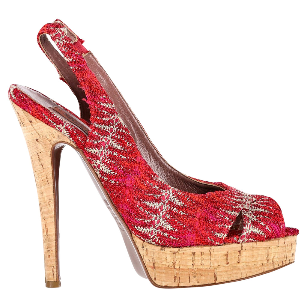 Women's Missoni Slingback Platform Sandals in Red Crocheted Viscose