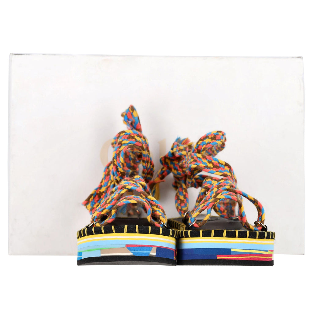 Women's Chloé Tie-Up Lou Sandals in Multicolor Cotton