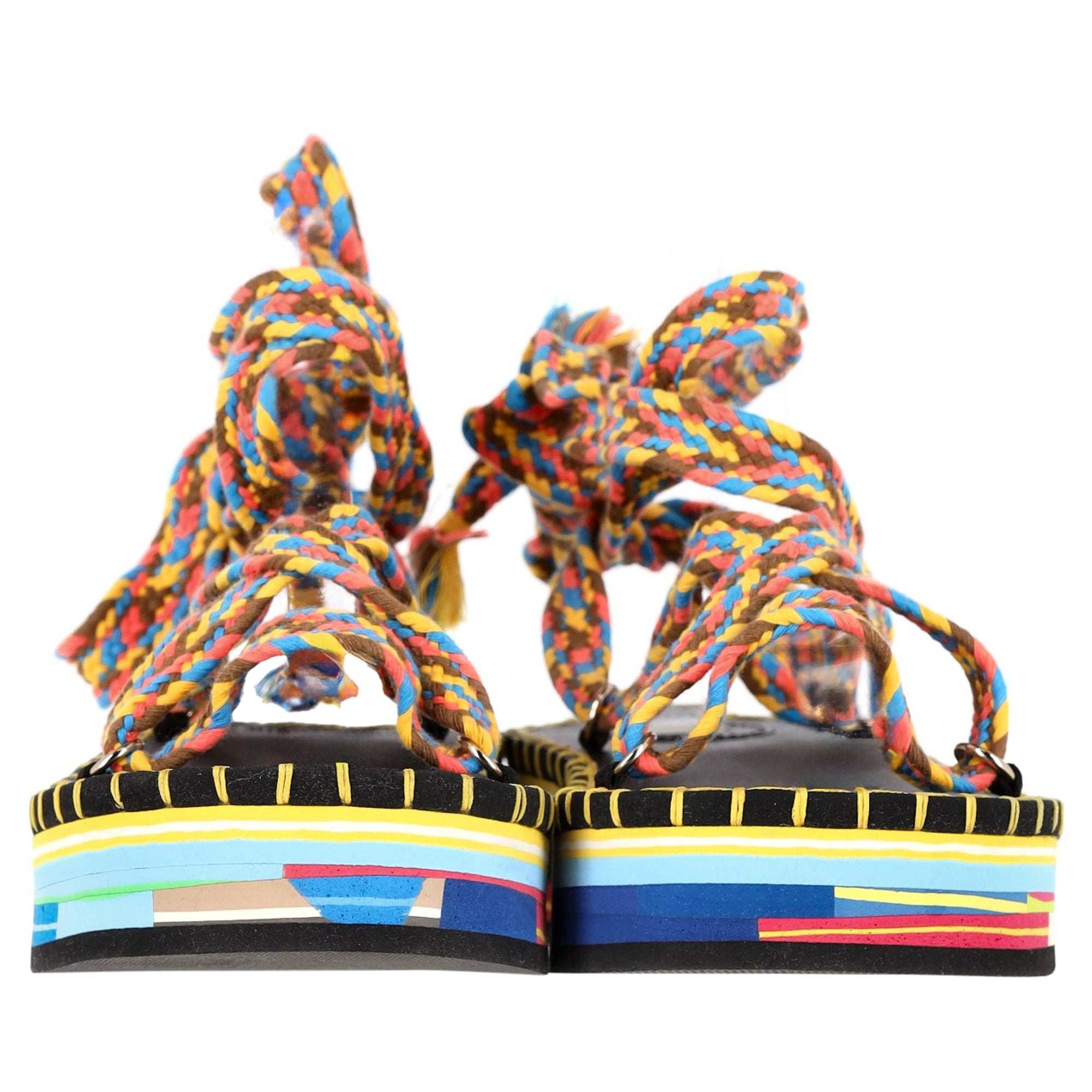 Women's Chloé Tie-Up Lou Sandals in Multicolor Cotton