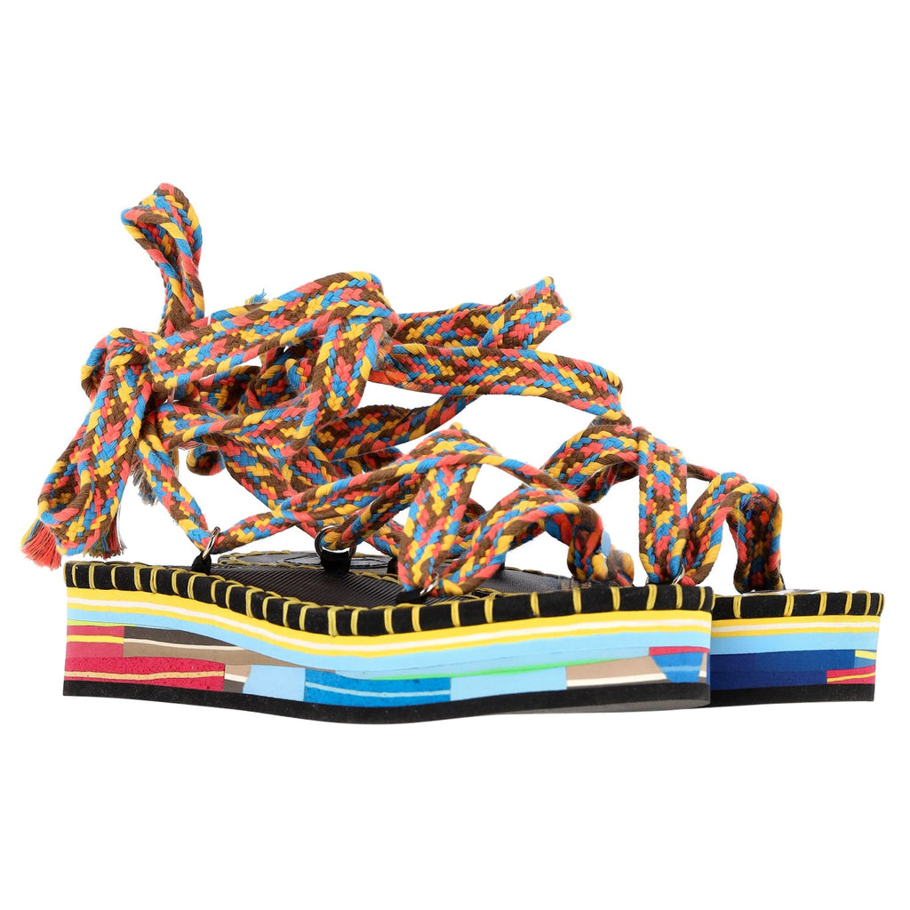 Women's Chloé Tie-Up Lou Sandals in Multicolor Cotton