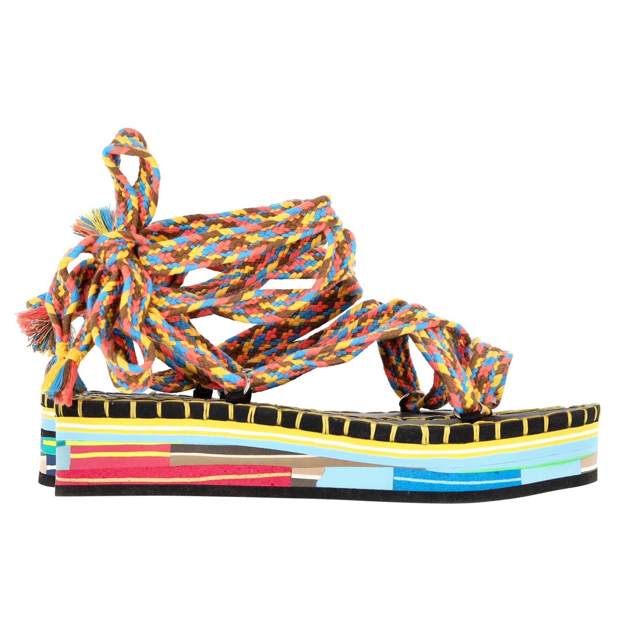 Women's Chloé Tie-Up Lou Sandals in Multicolor Cotton