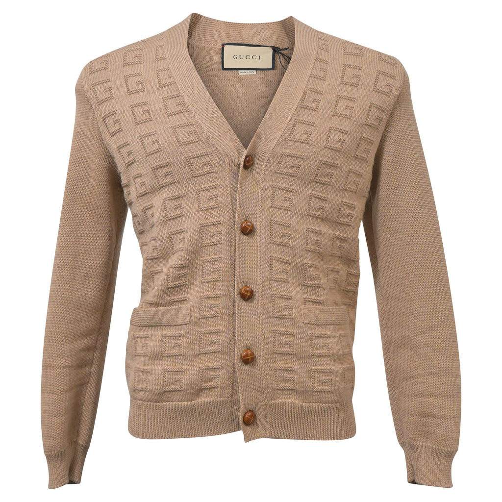 Gucci V-Neck GG Pattern igan in Brown Wool
