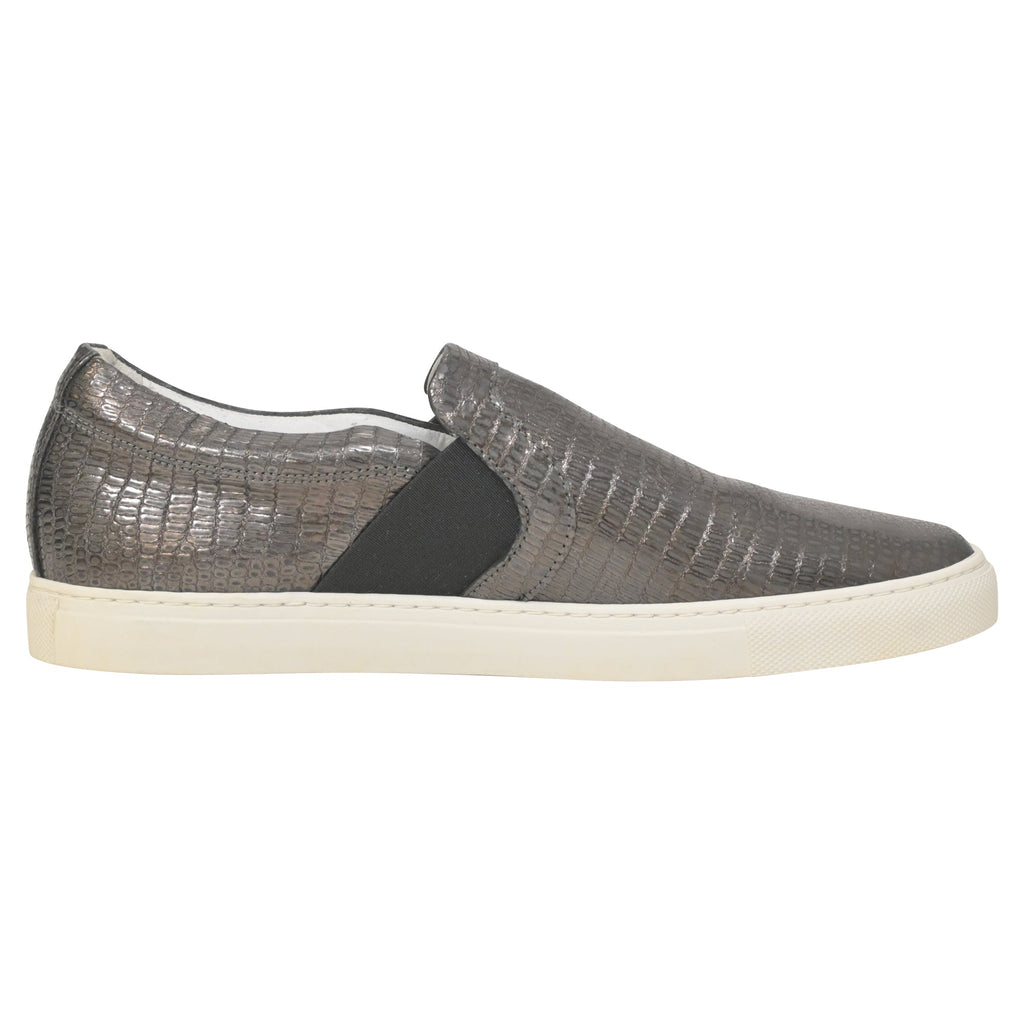 Lanvin Slip-On Sneakers in Metallic Grey Embossed Leather