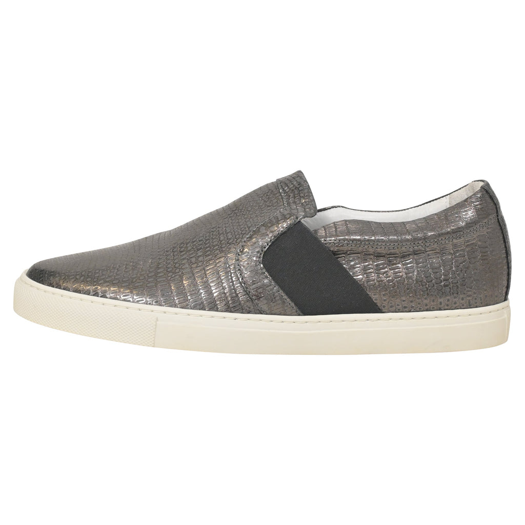 Lanvin Slip-On Sneakers in Metallic Grey Embossed Leather