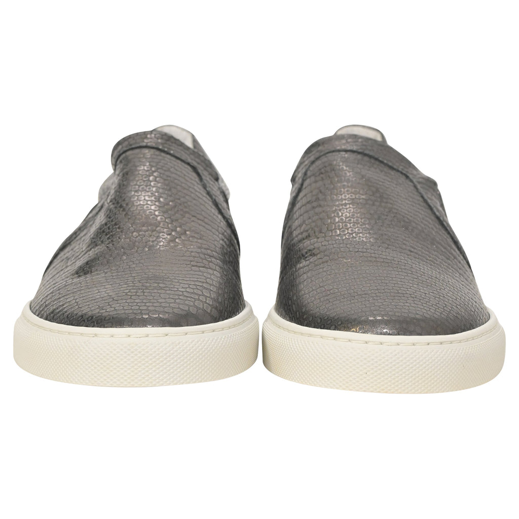Lanvin Slip-On Sneakers in Metallic Grey Embossed Leather