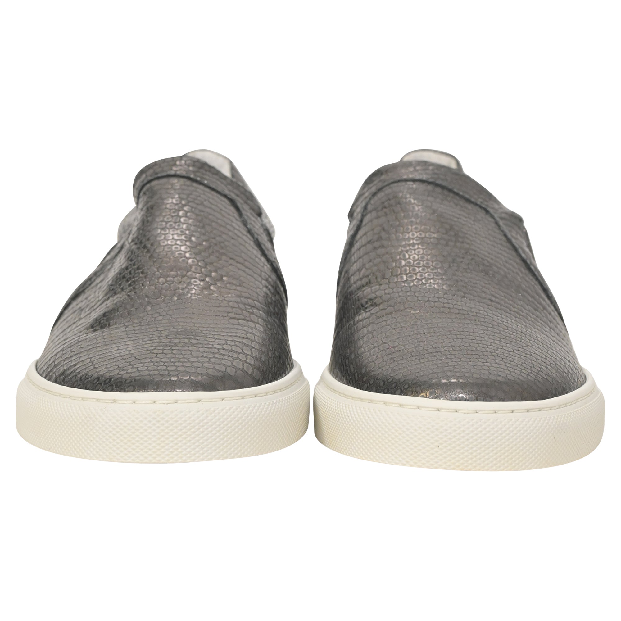 Lanvin Slip-On Sneakers in Metallic Grey Embossed Leather