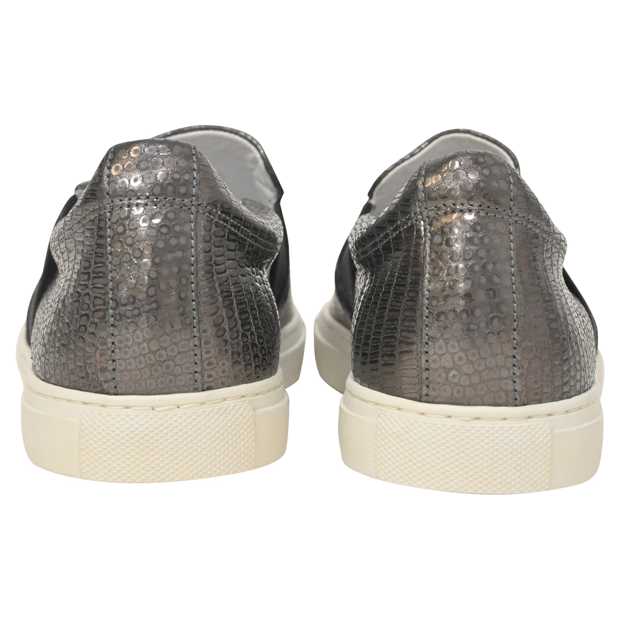 Lanvin Slip-On Sneakers in Metallic Grey Embossed Leather