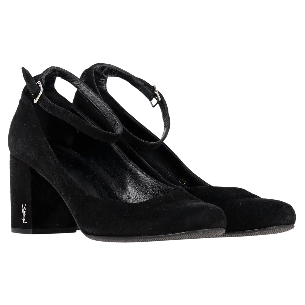 Women's Saint Laurent Babies Ankle Strap Pumps in Black Suede