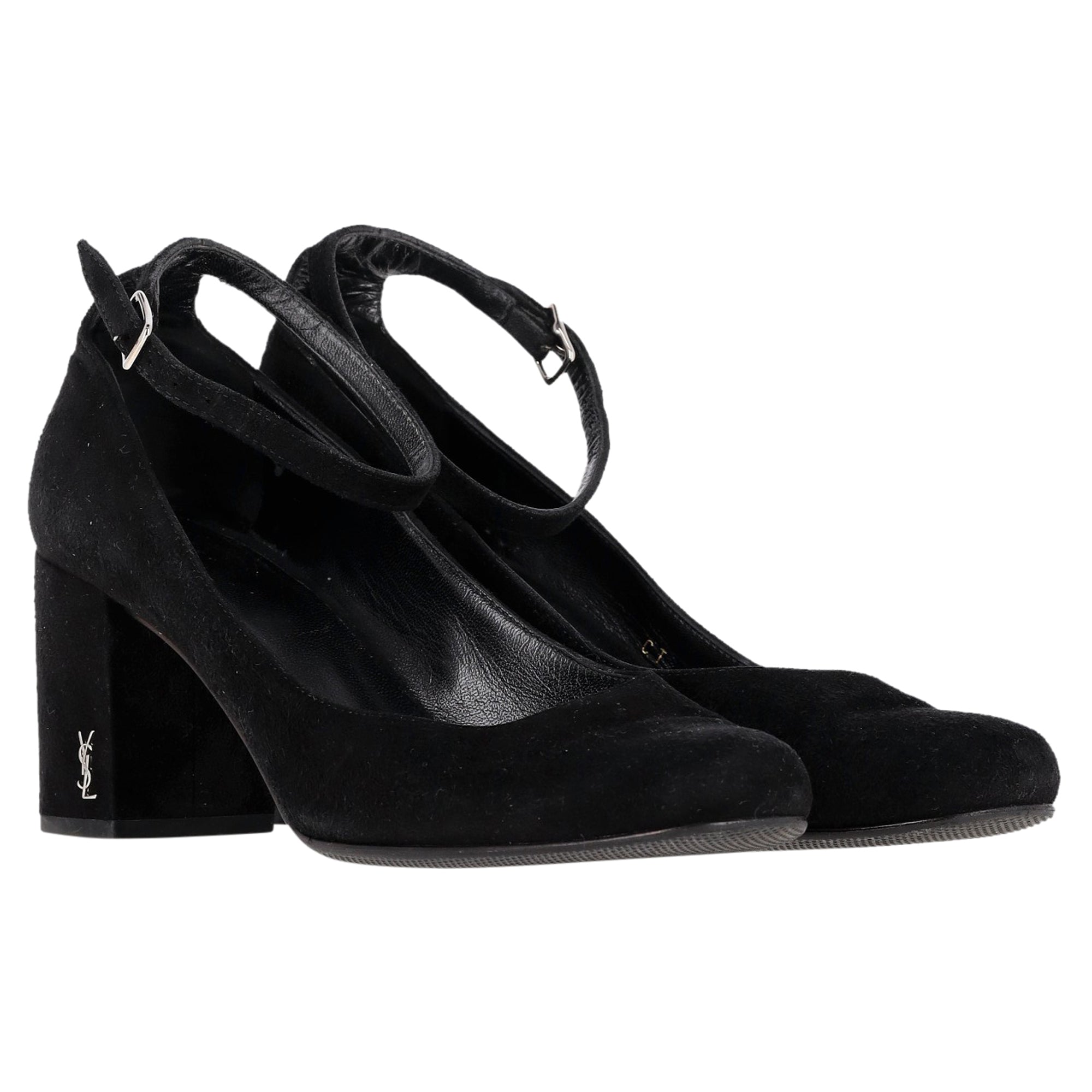 Women's Saint Laurent Babies Ankle Strap Pumps in Black Suede