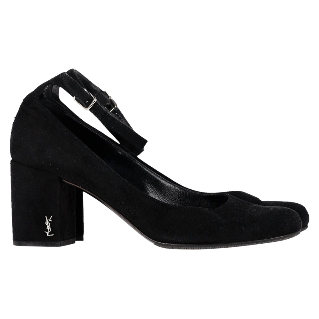 Women's Saint Laurent Babies Ankle Strap Pumps in Black Suede
