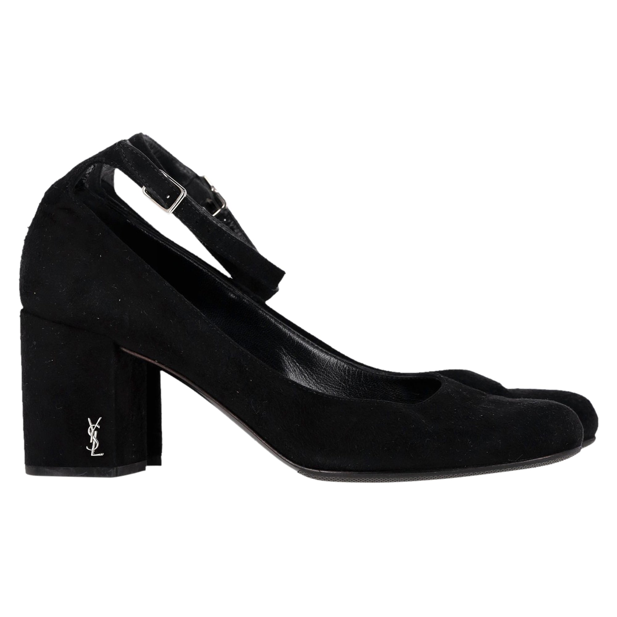 Women's Saint Laurent Babies Ankle Strap Pumps in Black Suede