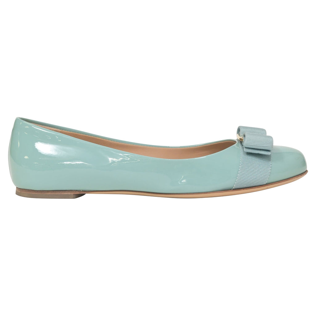 Salvatore Ferragamo Varina Bow Ballet in Light Blue Patent Leather