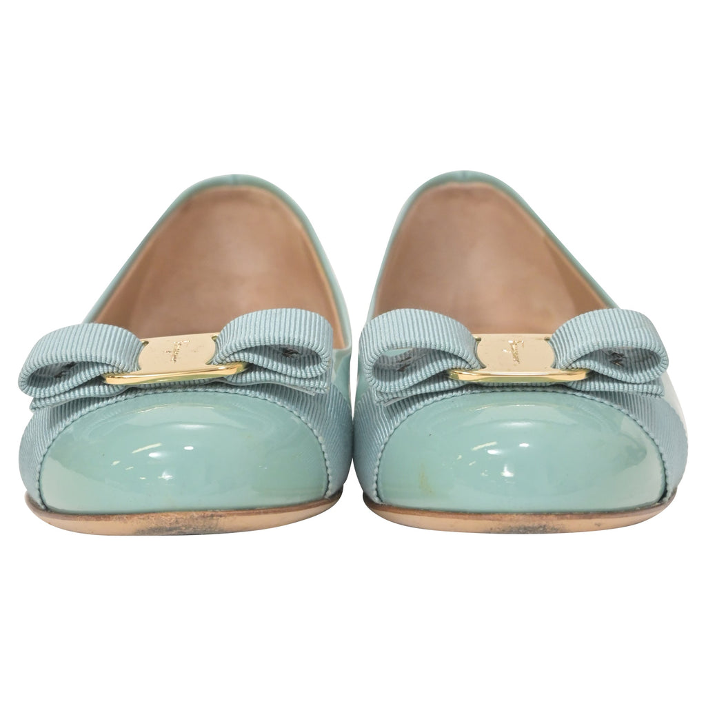 Salvatore Ferragamo Varina Bow Ballet in Light Blue Patent Leather