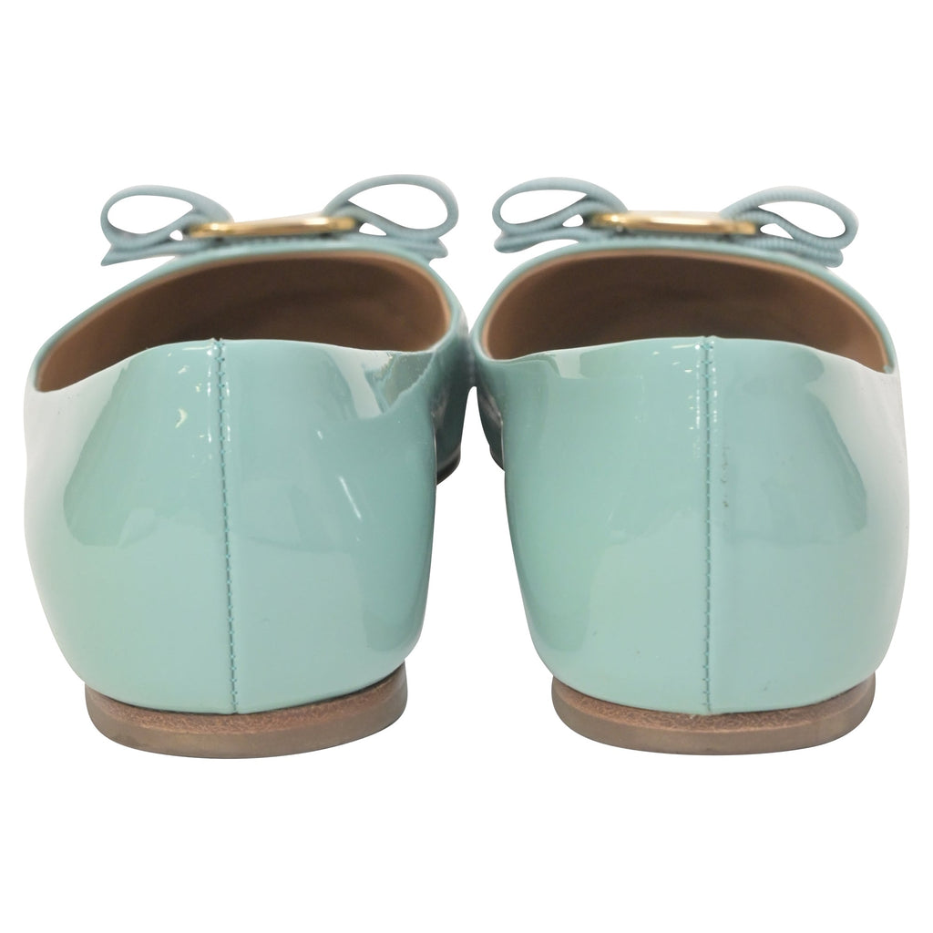 Salvatore Ferragamo Varina Bow Ballet in Light Blue Patent Leather