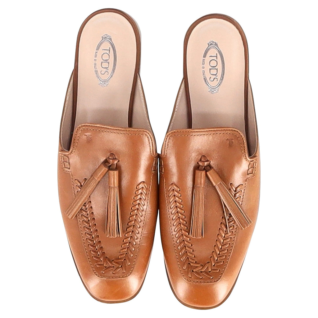 Women's Tod's Flat Mules in Brown Leather