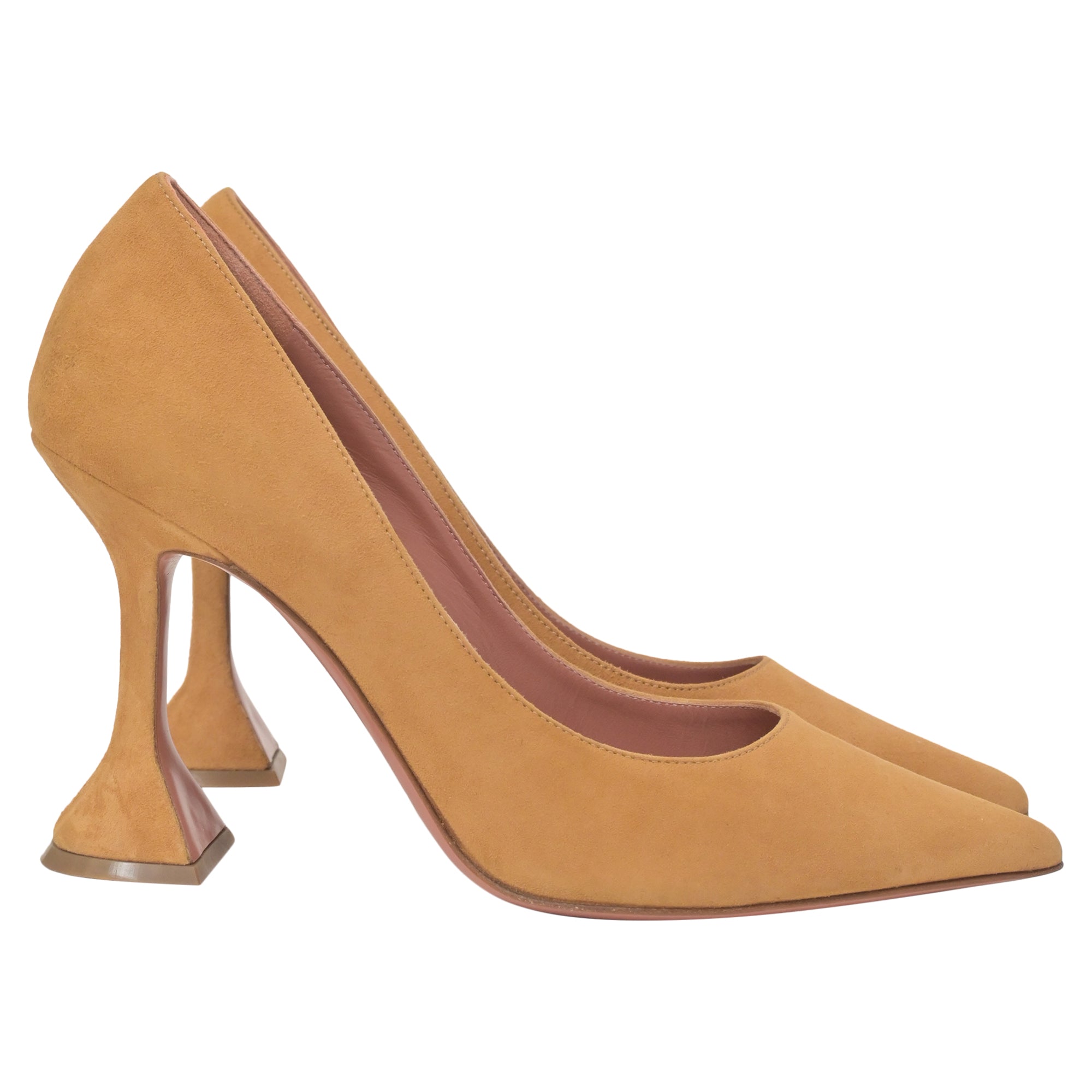 Women's Amina Muaddi Ami Pumps 95 In Camel Suede