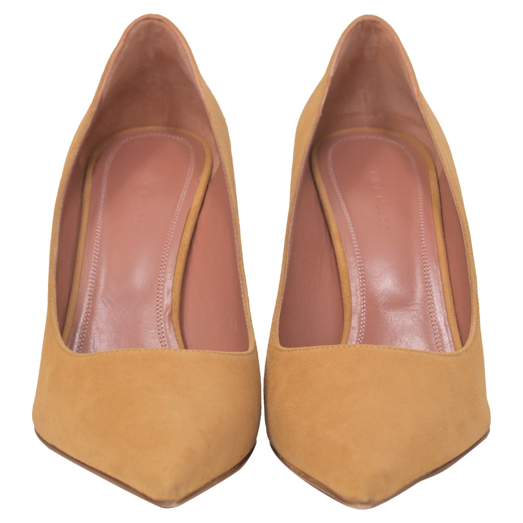 Women's Amina Muaddi Ami Pumps 95 In Camel Suede