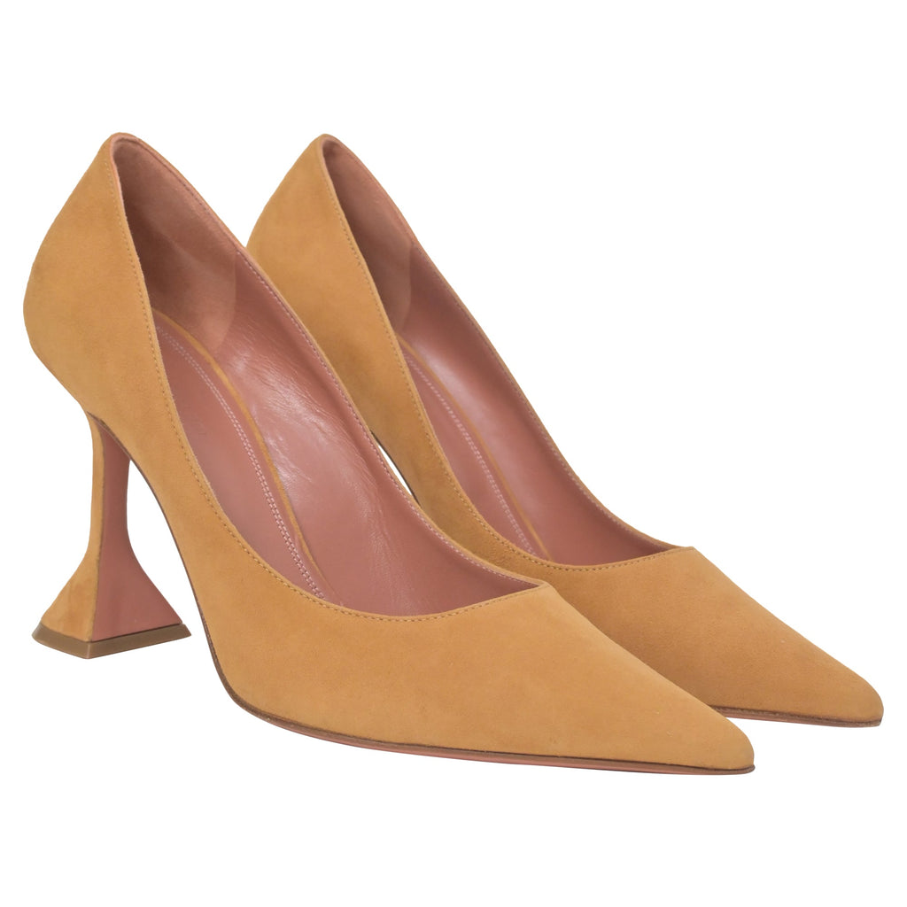 Women's Amina Muaddi Ami Pumps 95 In Camel Suede