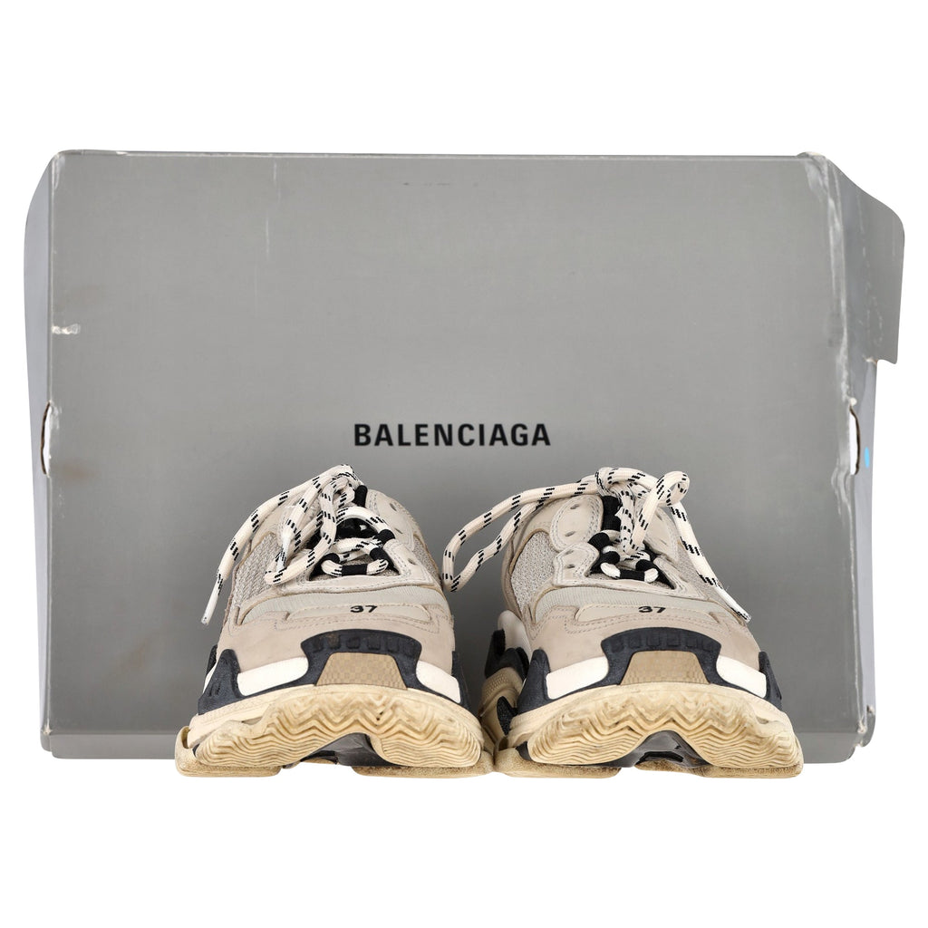 Women's Balenciaga Clear Sole Triple S Sneakers in Beige Polyester