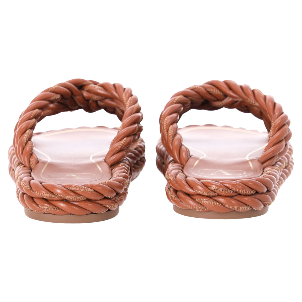 Valentino The Rope Twisted Strap Sandals in Brown Leather