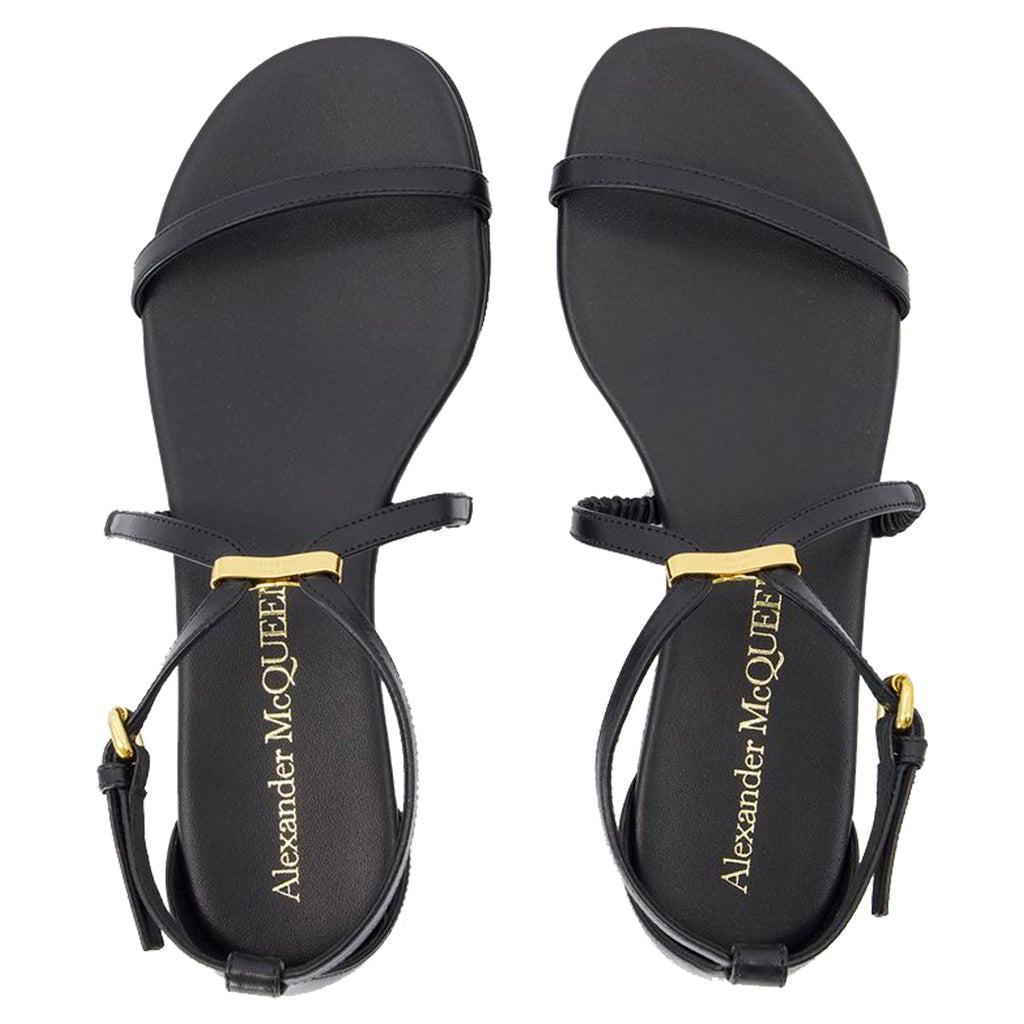 Women's Harness Sandals - Alexander McQueen - Leather - Black/Gold