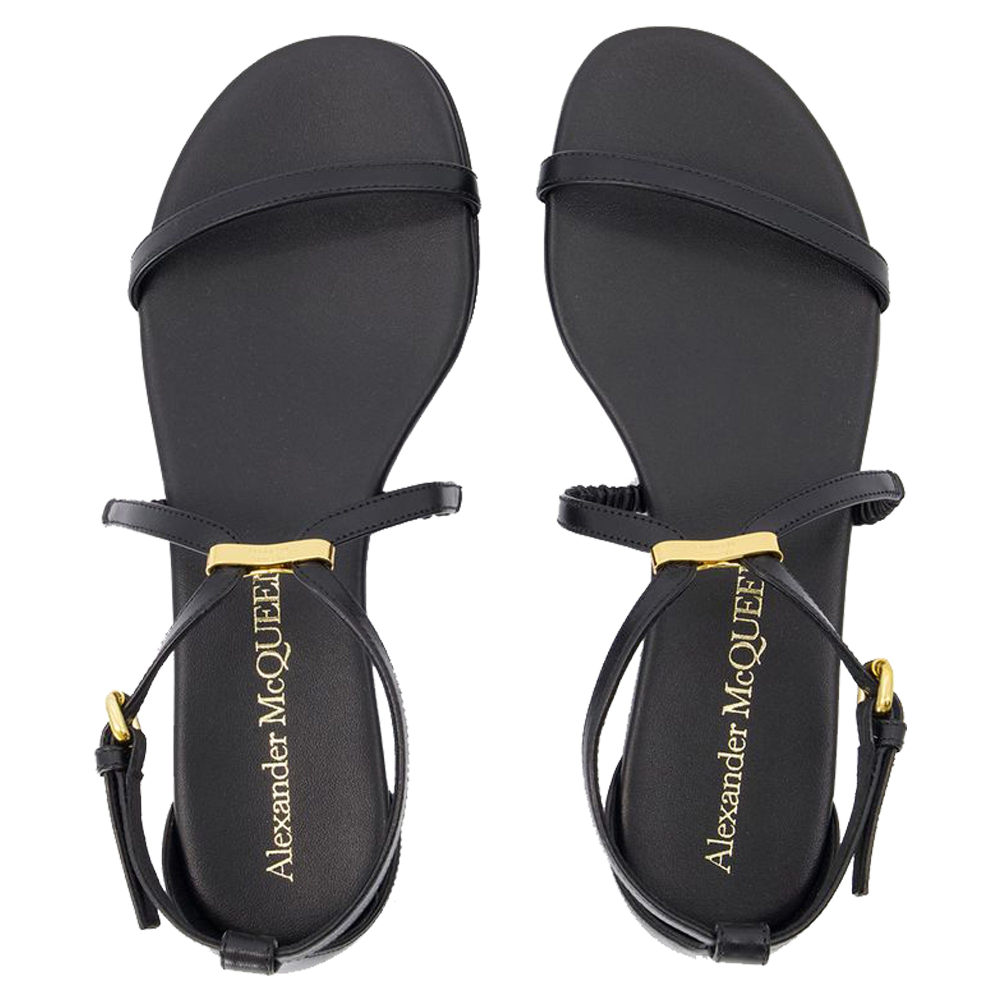 Women's Harness Sandals - Alexander McQueen - Leather - Black/Gold