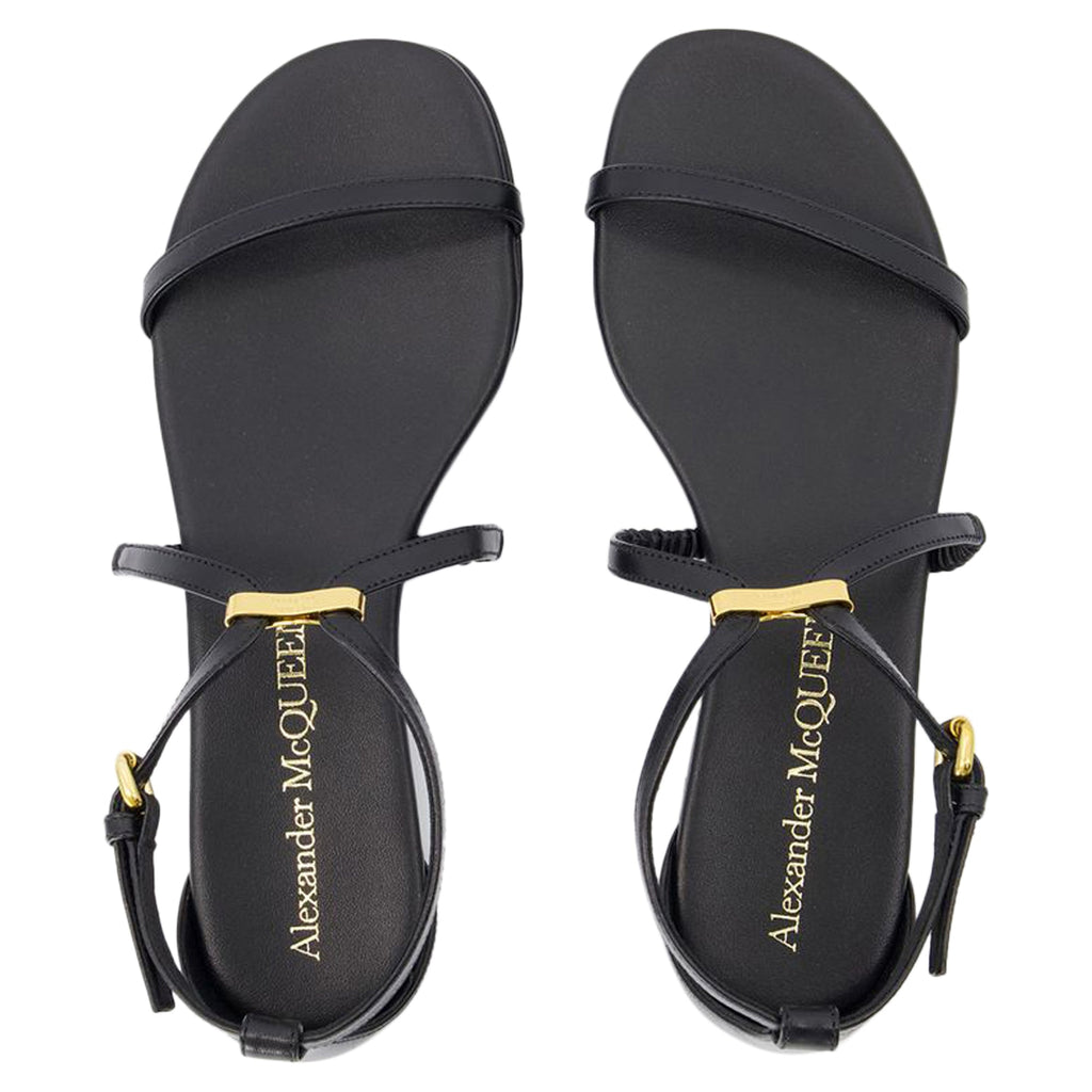 Women's Harness Sandals - Alexander McQueen - Leather - Black/Gold