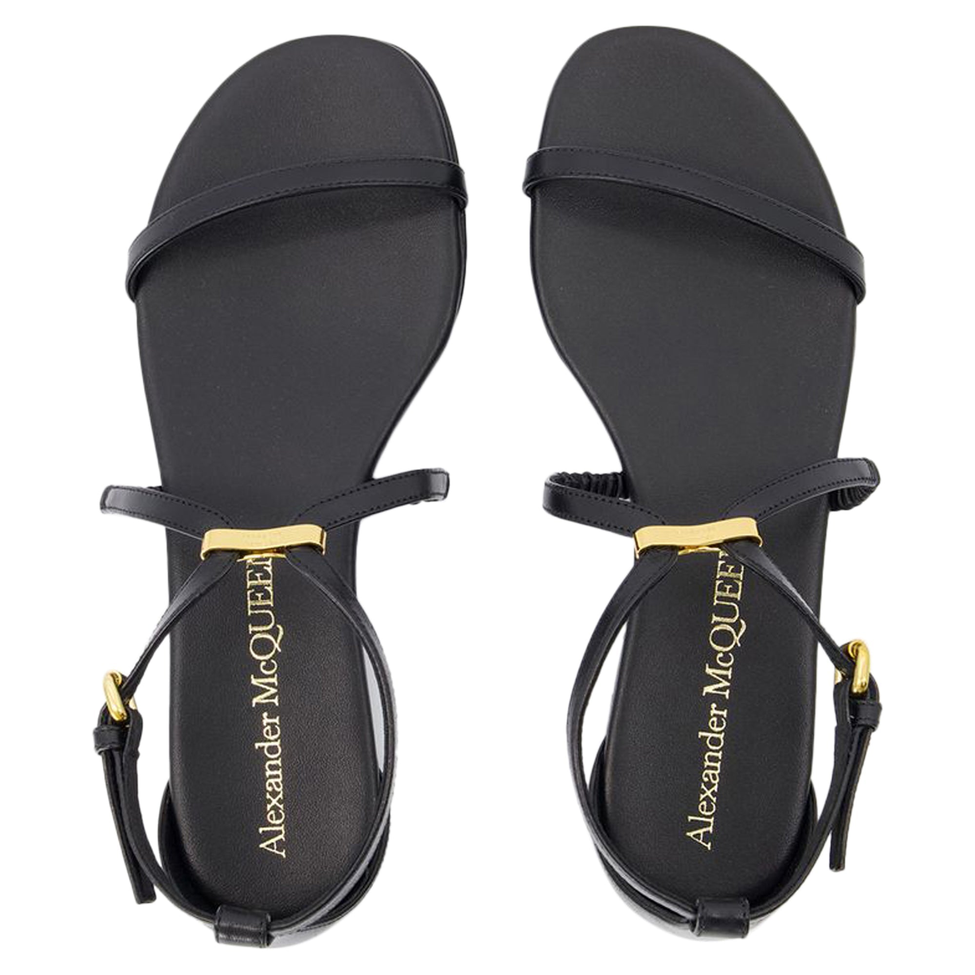 Women's Harness Sandals - Alexander McQueen - Leather - Black/Gold