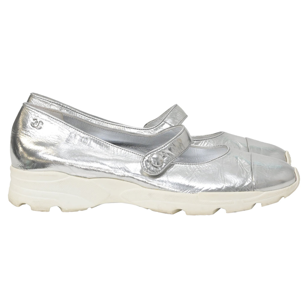 Chanel Mary Jane Sneakers in Silver Leather