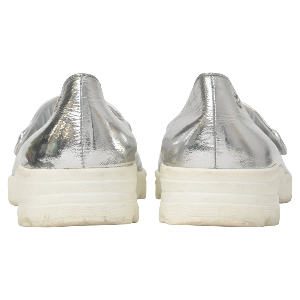 Chanel Mary Jane Sneakers in Silver Leather