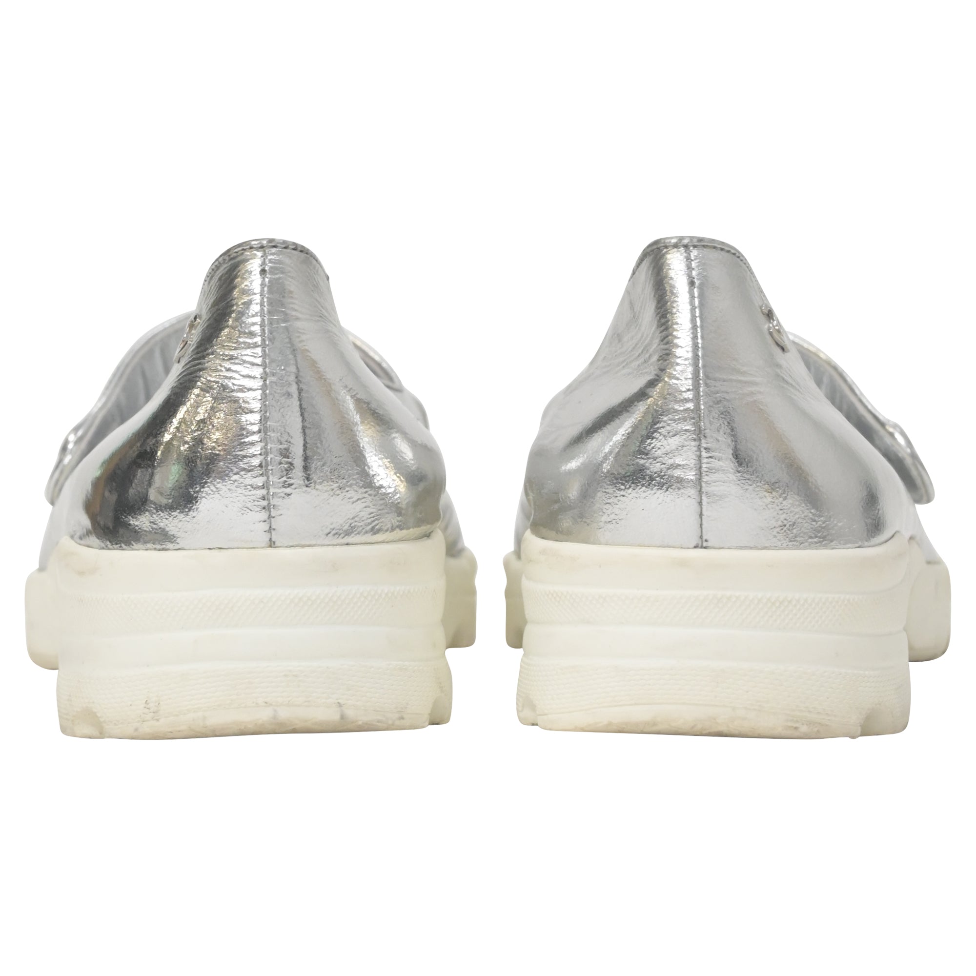 Chanel Mary Jane Sneakers in Silver Leather