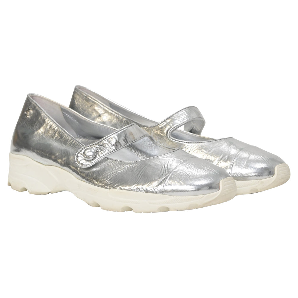 Chanel Mary Jane Sneakers in Silver Leather