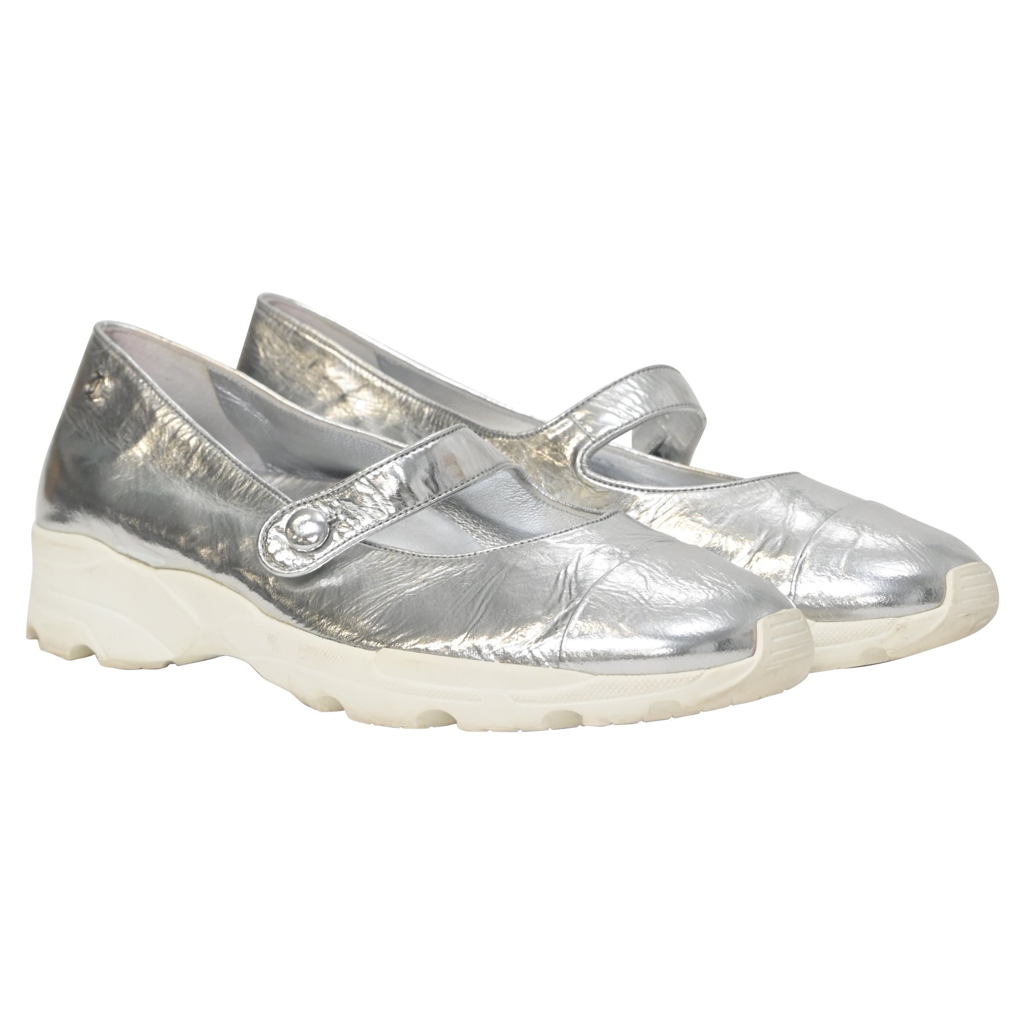 Chanel Mary Jane Sneakers in Silver Leather
