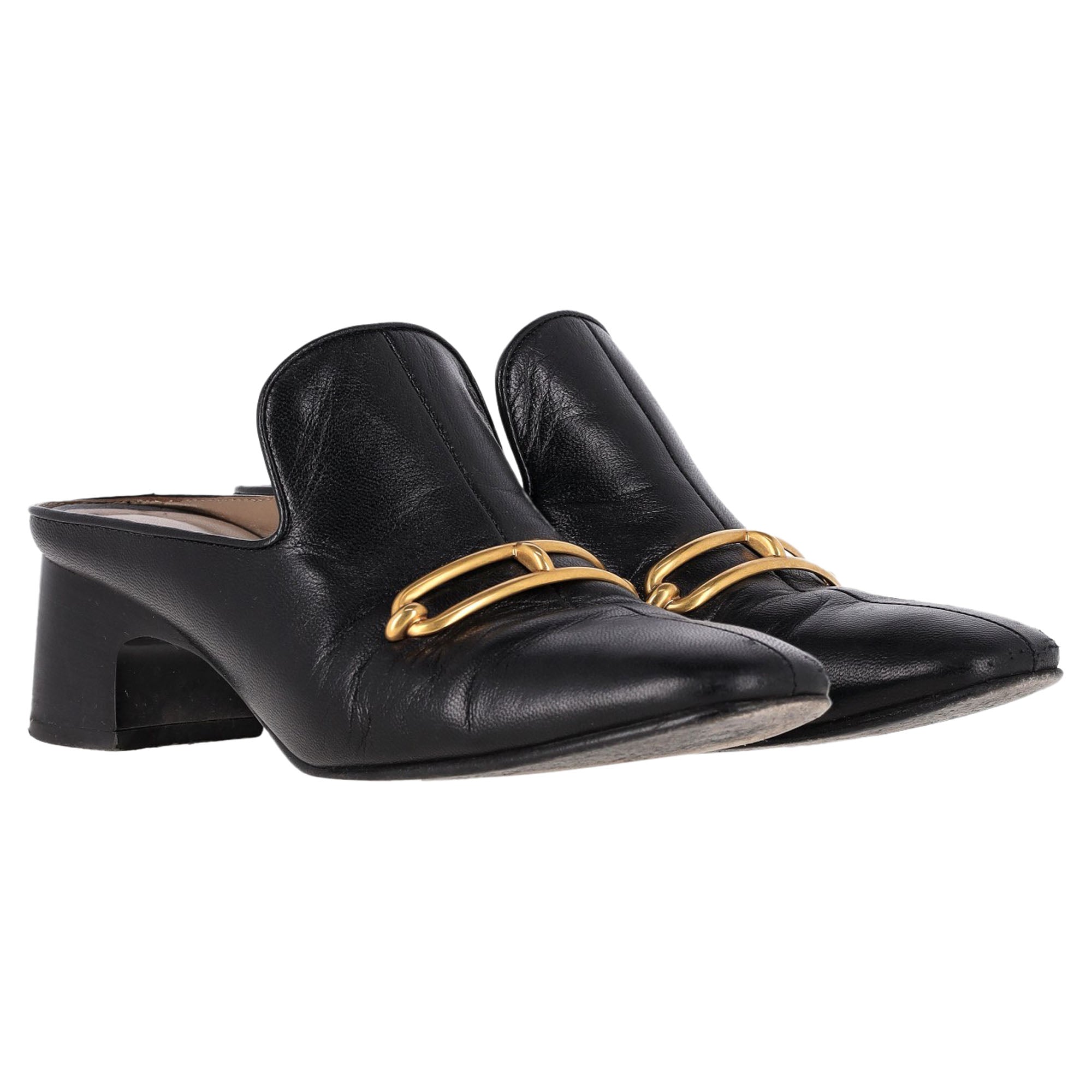 Hermès Diane With Roulis Buckle Mules in Black Goatskin Leather