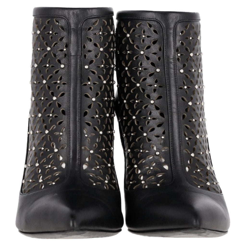 Alexander Mcqueen Lazer Cut Ankle High Heels Boots in Black Leather