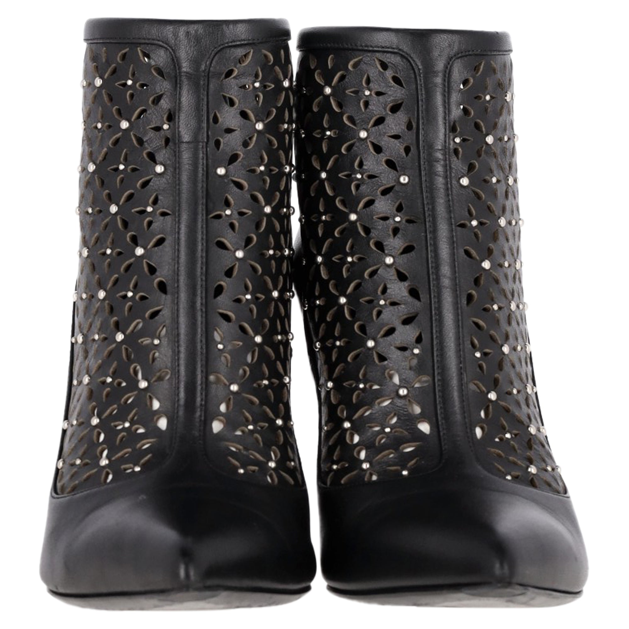Alexander Mcqueen Lazer Cut Ankle High Heels Boots in Black Leather