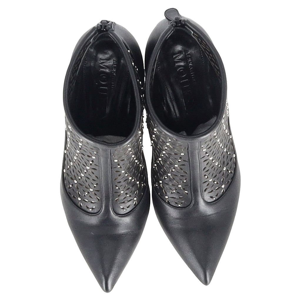 Alexander Mcqueen Lazer Cut Ankle High Heels Boots in Black Leather
