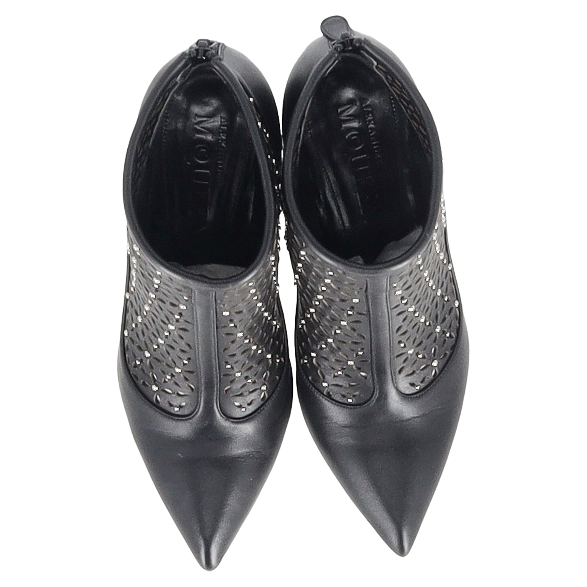 Alexander Mcqueen Lazer Cut Ankle High Heels Boots in Black Leather